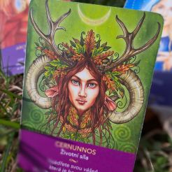 Tarot karta Cernunnos představující keltského boha plodnosti s parohy.